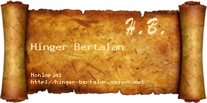 Hinger Bertalan névjegykártya